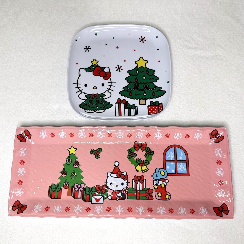 Sanrio Hello Kitty Christmas Serving Tray & Plate Set Melamine Holiday Decor